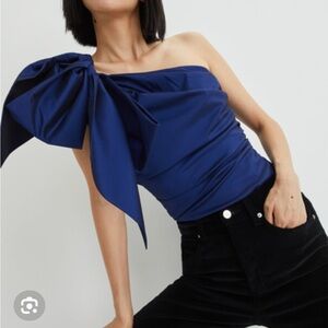 Veronica Beard Royal Blue One-Shoulder Blouse